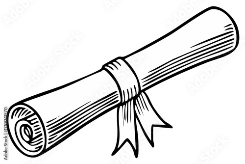 black and white diploma scroll drawing clip art preview