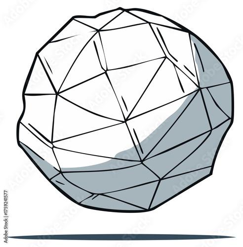 Abstract geometric sphere illustration in black and white with grey shading and drop shadow