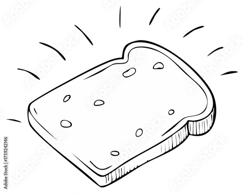 Single slice of bread sketch with holes and shining on table, in black and white