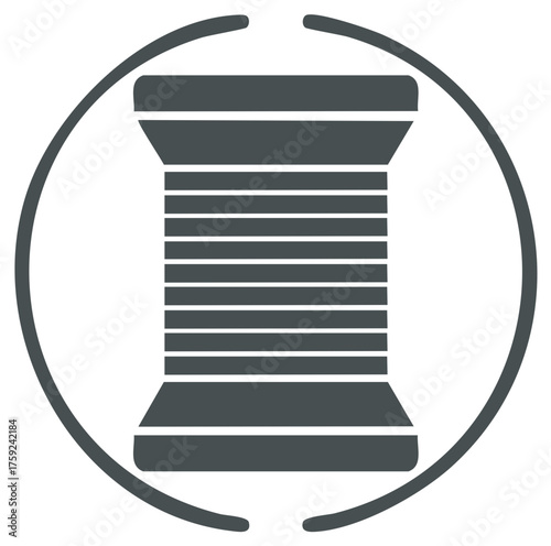 Stylized Silhouette of a Thread Spool Inside a Circular Frame