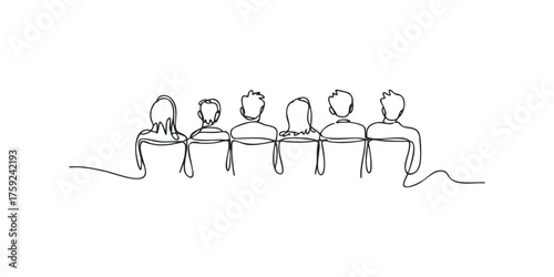 Six people viewed from behind sitting in a row