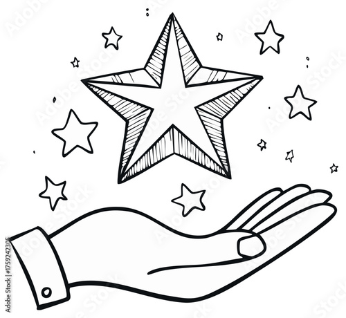 Hand Presenting a Star Doodle Holding Hand Drawn Stars Outlined Achievement