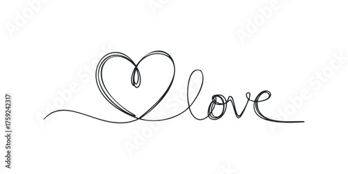 Hand-drawn heart and love word calligraphy