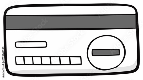 Cartoon credit card back with magnetic stripe signature panel and security code illustration