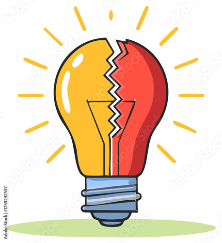 Broken Lightbulb Symbolizing Failed Idea or Energy Loss