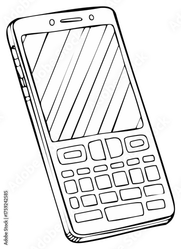 Classic mobile phone illustration with keypad and screen vintage communication device art