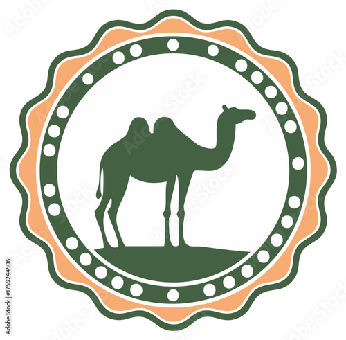 Stylized Camel Silhouette in Decorative Circular Emblem