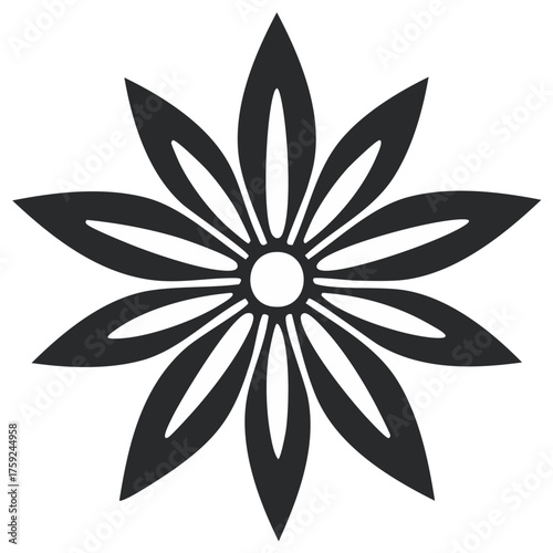 Simple Flower Illustration with 8 Petals and a Circle Center, Vector Graphics
