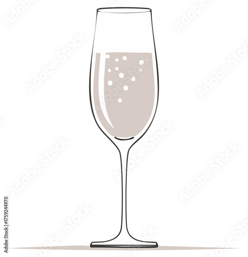 Celebratory champagne flute illustration graphic, bubbly drink for toast and event celebration, minimalist style drawing