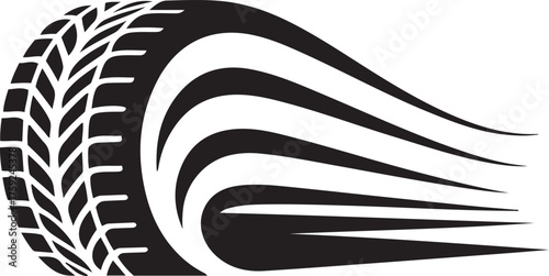 Black and white tire track design isolated on white background for automotive industry