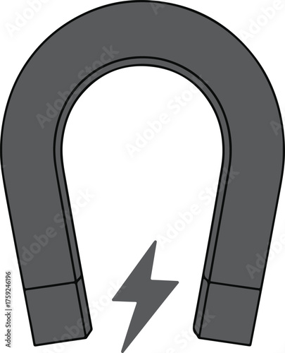 Horseshoe magnet attracting lightning isolated on white background, representing power and energy
