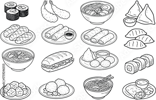 International Food Sketch Icon Collection