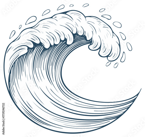 Engraved ocean wave illustration graphic design, vector illustration