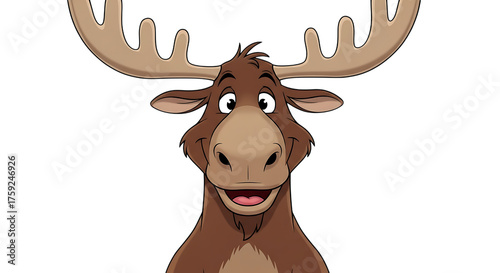 smiling cartoon moose with large antlers clip art preview