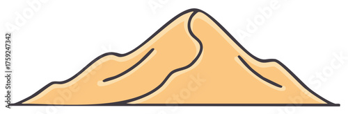 Cartoon illustration of a desert landscape with sand dunes and outline details