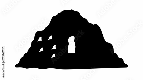 Dramatic cave silhouette with openings hinting at mystery, perfect for adventure games or fantasy projects