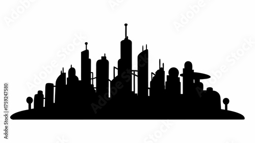 Futuristic city skyline silhouette, modern urban landscape for innovative business and tech concepts