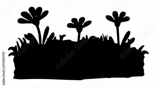 Charming garden silhouette with whimsical flowers and lush greenery, perfect for spring designs