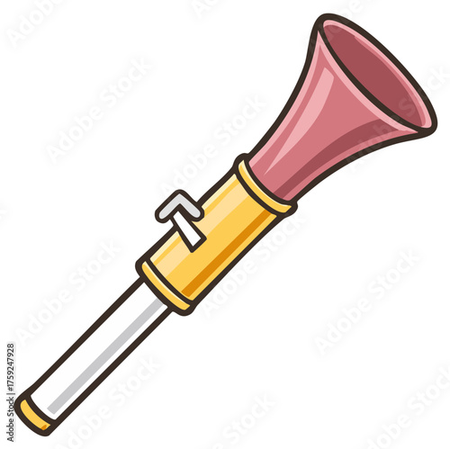 Joyful cartoon party horn with pink bell and golden body for celebrations and fun events