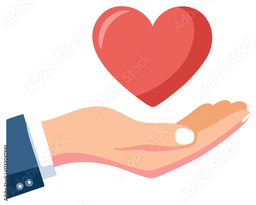 Human hand offering or receiving a vibrant red heart symbol a conceptual illustration of love care and generosity