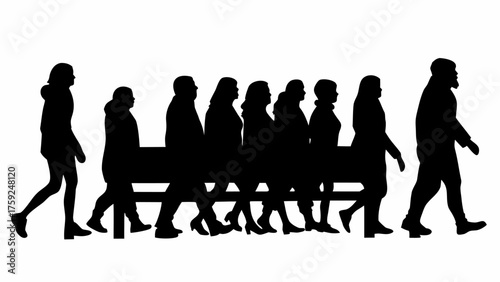 Diverse group procession carrying a burden, teamwork and collaboration concept, community support and shared responsibility