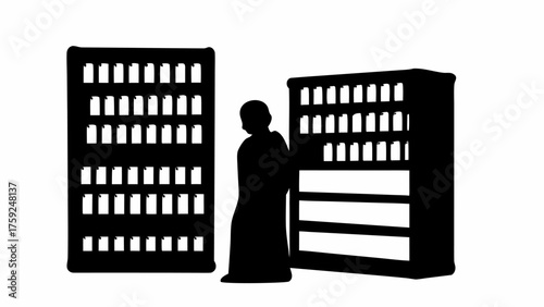 Silhouette of a person near two vending machines offering convenient access to snacks and refreshment