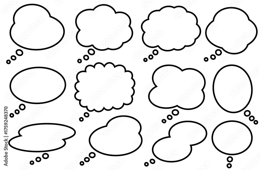 Obraz premium Set of blank thought bubbles – vector style illustration on black background