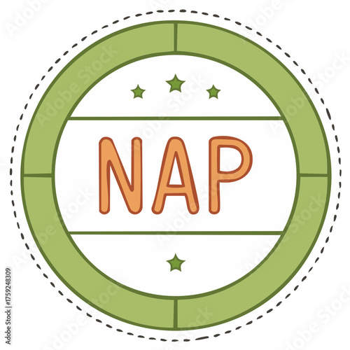 Hand drawn nap sticker illustration with stars in a green circular badge