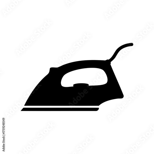 Black silhouette of ironing tool on white background for laundry service