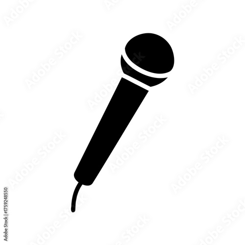 Black and white microphone silhouette for singing, broadcasting, and performance recording