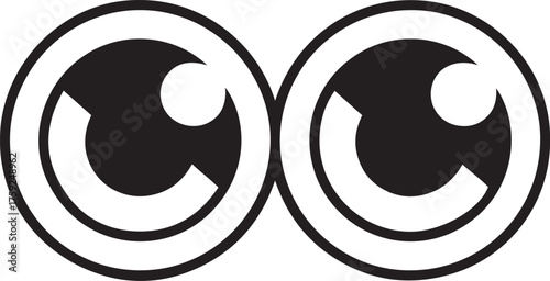 Two cartoonish eyes staring ahead isolated on white background, with a playful expression