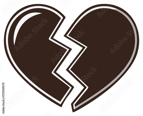 Simple dark brown broken heart graphic illustration symbolizing sadness emotional pain and a relationship breakup