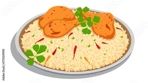 A tasty fried chicken dinner dish with vegetables and baked beans on a white plate vector