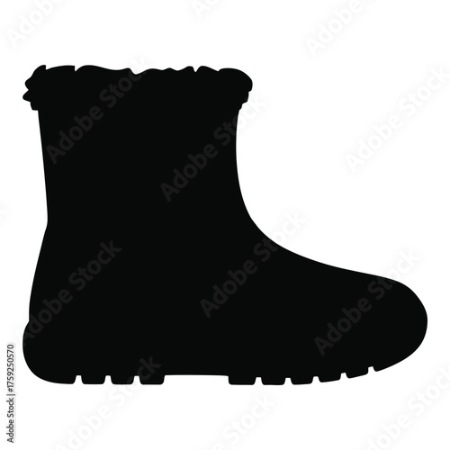 Women Snow Fleece Ankle Boots Silhouette, Vector, Illustration