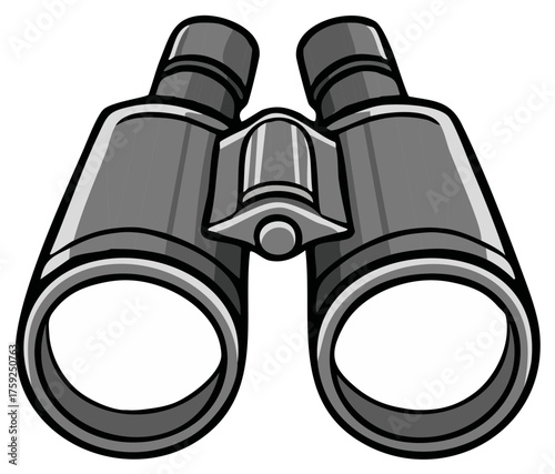 Gray cartoon binoculars illustration for observation exploration discovery and distant viewing