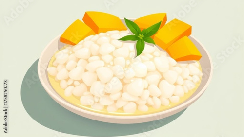 A fresh bowl of healthy white cottage cheese with sour cream is a delicious vegetarian breakfast meal vector
