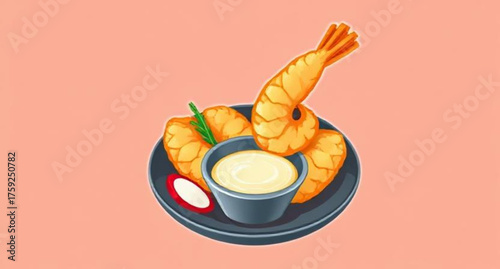 fried shrimp with mayonaise vector