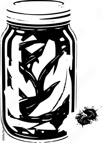 Vector illustration of an isolated glass jar with food like jam or pickled cucumbers on a white background