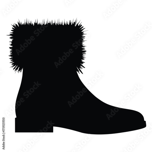 Women Suede Ankle Boots With Fur Cuffs Silhouette, Vector, Illustration