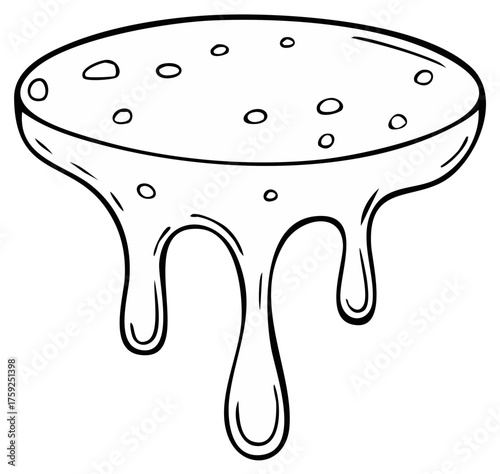 Black and white outline drawing of a viscous liquid with droplets dripping downwards