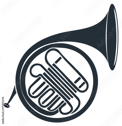 Brass French horn musical instrument minimalist icon vector graphic classic orchestra symbol