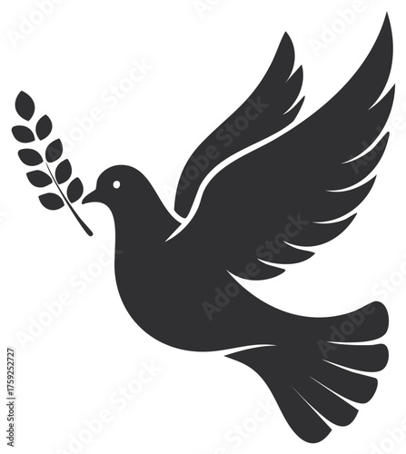 Silhouette of a dove bird carrying a branch in its beak symbolizing peace and hope