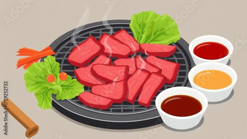 Fresh red and green salad with vegetable and a cup of red and green tea is a healthy breakfast drink and food vector