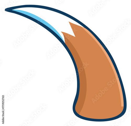 Cartoon Fox Tail Simple Icon with White Tip Curving Downward, Isolated