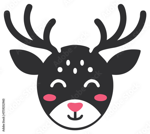 Cute cartoon deer face with happy expression and pink cheeks