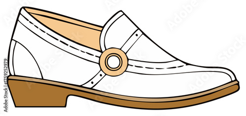 Elegant white loafer with decorative buckle on brown sole, stylish footwear for women or men