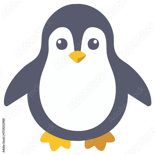 Cute cartoon penguin with big eyes and yellow beak standing