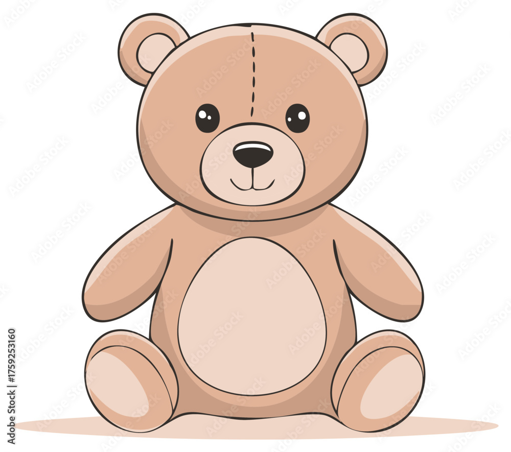 Obraz premium Teddy Bear Cartoon Illustration Sitting Down with Soft Fur and a Gentle Expression for Nursery Decor