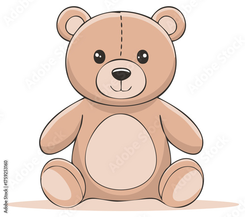 Teddy Bear Cartoon Illustration Sitting Down with Soft Fur and a Gentle Expression for Nursery Decor