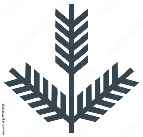 Minimalist graphic of a stylized wheat stalk with three branches in dark blue